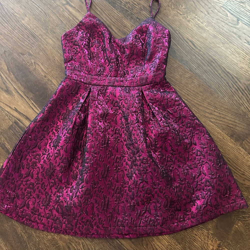 Lulus Spin The Night Magenta Jacquard Mini Skater Dress Size XS
